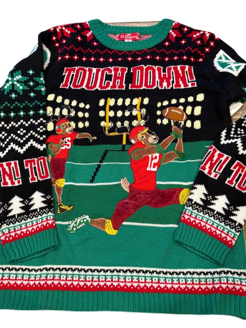 Football Ugly Christmas Sweater NEW Sz XL Kids Green Black